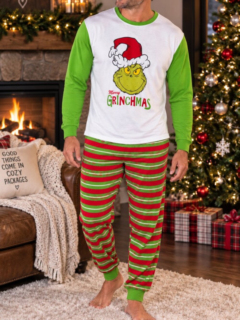 The Grinch Men's Merry Grinchmas 2-Piece Pajama Set Large NWT